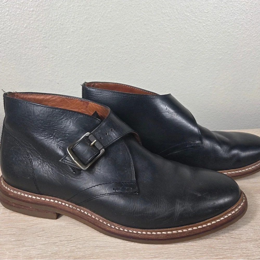 Frye Men's 10D Black Leather Monk Strap Chukka Boots Made in Mexico